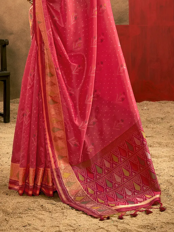 Cherry_Pink_Premium_Patola_Saree_With_Blouse_Piece_For_Women_&_Girls