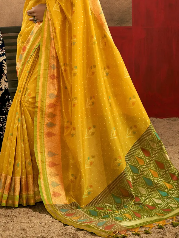 Mango_Yellow_Premium_Patola_Saree_With_Blouse_Piece_For_Women_&_Girls