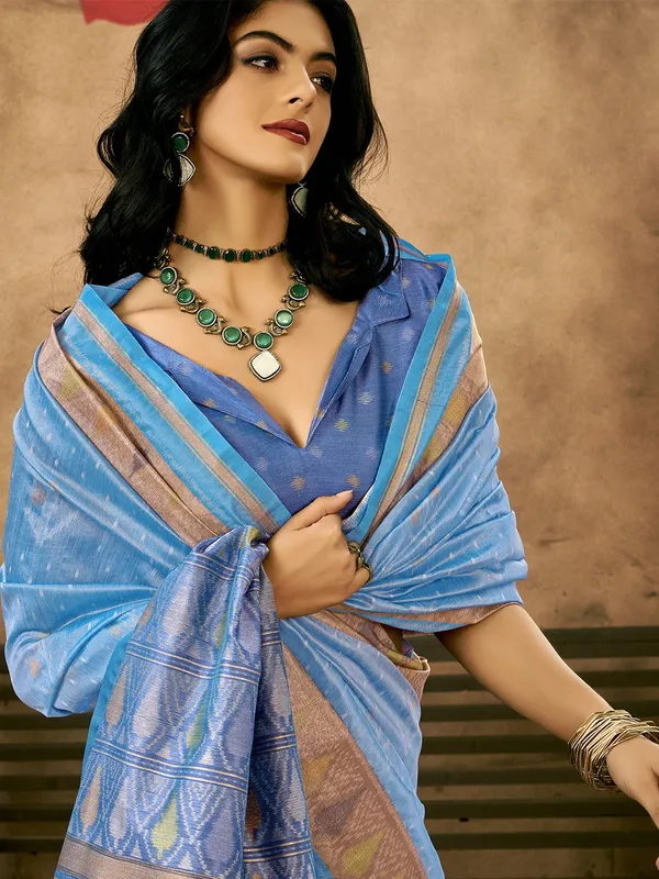 Blue_Premium_Patola_Saree_With_Blouse_Piece_For_Women_&_Girls