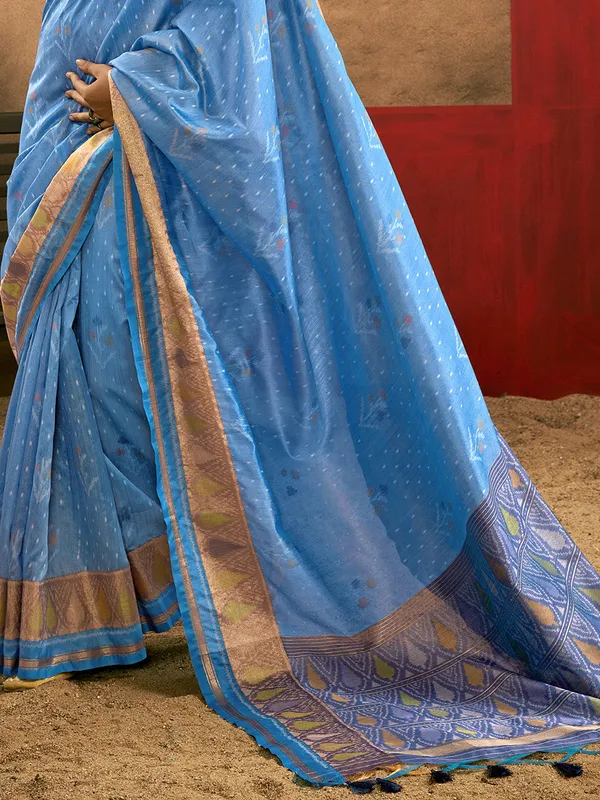 Blue_Premium_Patola_Saree_With_Blouse_Piece_For_Women_&_Girls