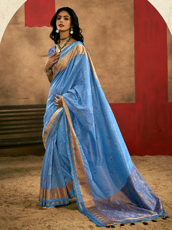 Blue_Premium_Patola_Saree_With_Blouse_Piece_For_Women_&_Girls