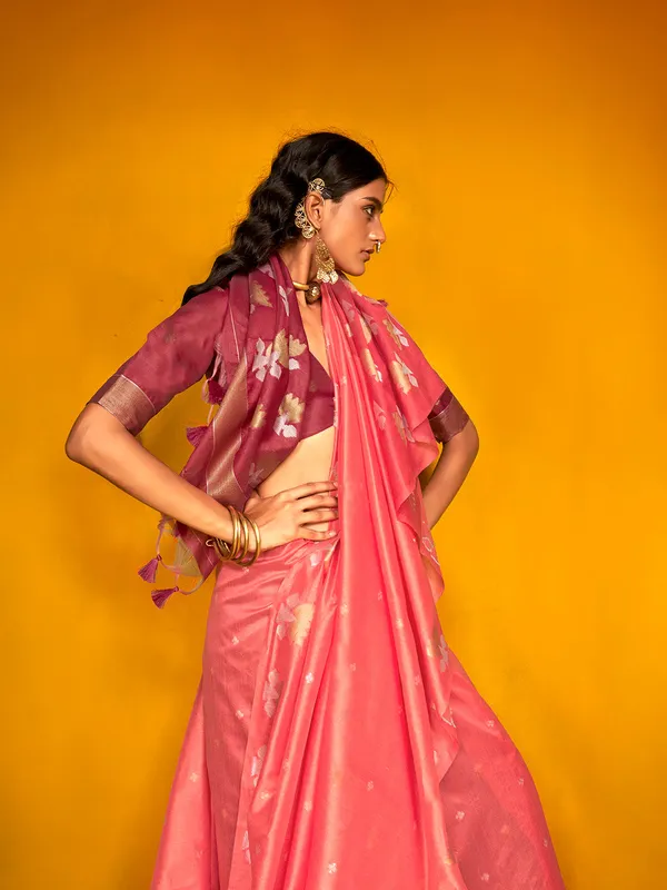 Pink_Premium_Patola_Saree_With_Blouse_Piece_For_Women_&_Girls