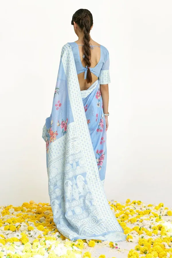 Light_Sky_Blue_Premium_Chikankari_Saree_With_Blouse_Piece_For_Women_&_Girls