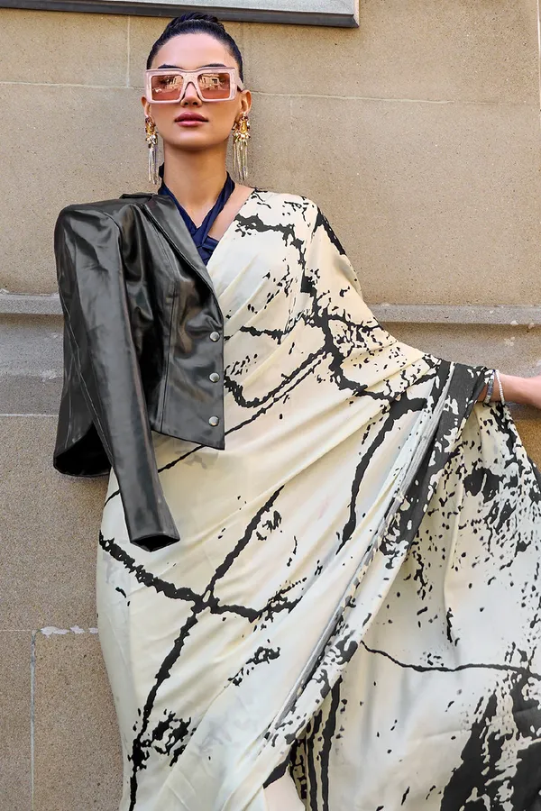 Black_&_White_Premium_Digital_Print_Saree_With_Blouse_Piece_For_Women_&_Girls