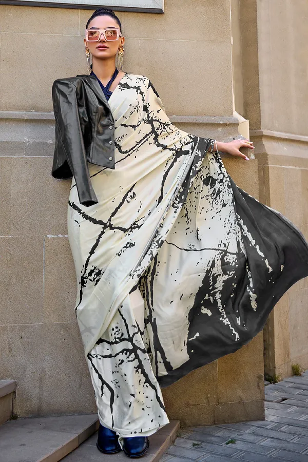 Black_&_White_Premium_Digital_Print_Saree_With_Blouse_Piece_For_Women_&_Girls