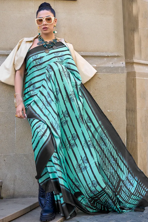 Mint_Green_Premium_Digital_Print_Saree_With_Blouse_Piece_For_Women_&_Girls