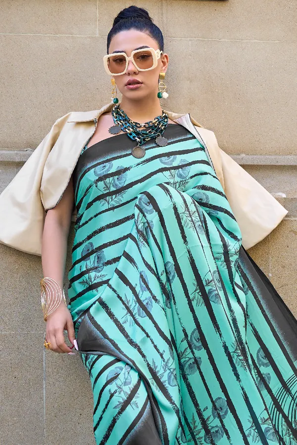 Mint_Green_Premium_Digital_Print_Saree_With_Blouse_Piece_For_Women_&_Girls