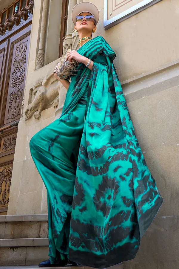 Emerald_Green_Premium_Digital_Print_Saree_With_Blouse_Piece_For_Women_&_Girls