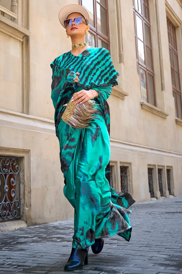 Emerald_Green_Premium_Digital_Print_Saree_With_Blouse_Piece_For_Women_&_Girls