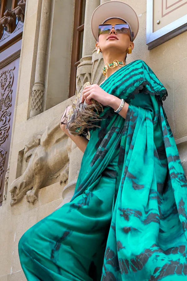 Emerald_Green_Premium_Digital_Print_Saree_With_Blouse_Piece_For_Women_&_Girls