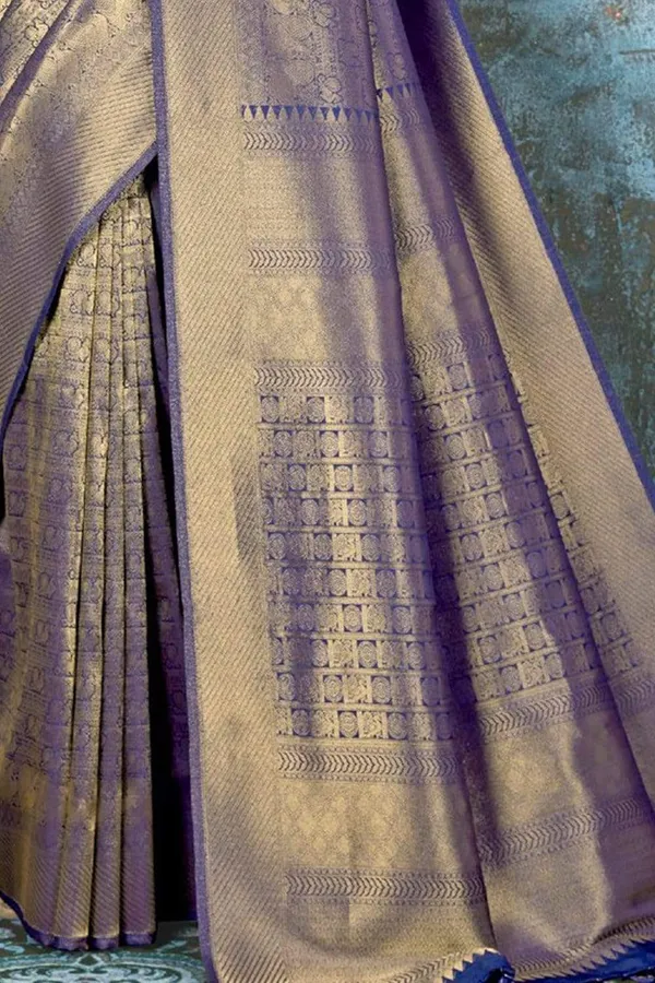 Navy_Blue_Premium_Kanjivaram_Saree_With_Blouse_Piece_For_Women_&_Girls