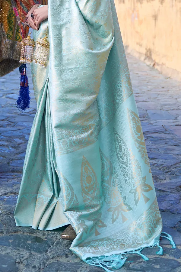 Baby_Blue_Premium_Kanjivaram_Saree_With_Blouse_Piece_For_Women_&_Girls