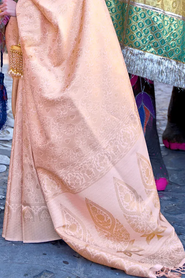 Cream_Premium_Kanjivaram_Saree_With_Blouse_Piece_For_Women_&_Girls