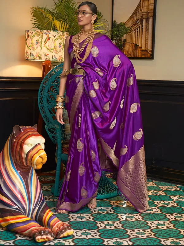 Wine_Purple_Premium_Satin_Silk_With_Blouse_Piece_For_Women_&_Girls