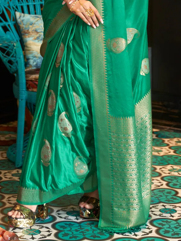 Forest_Green_Premium_Satin_Silk_With_Blouse_Piece_For_Women_&_Girls