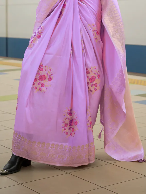 Pink_Premium_Katan_Silk_With_Blouse_Piece_For_Women_&_Girls