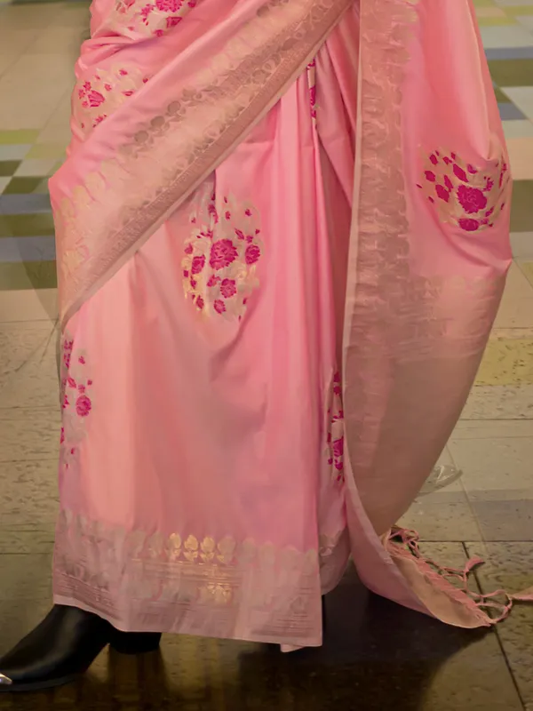 Pink_Premium_Katan_Silk_With_Blouse_Piece_For_Women_&_Girls