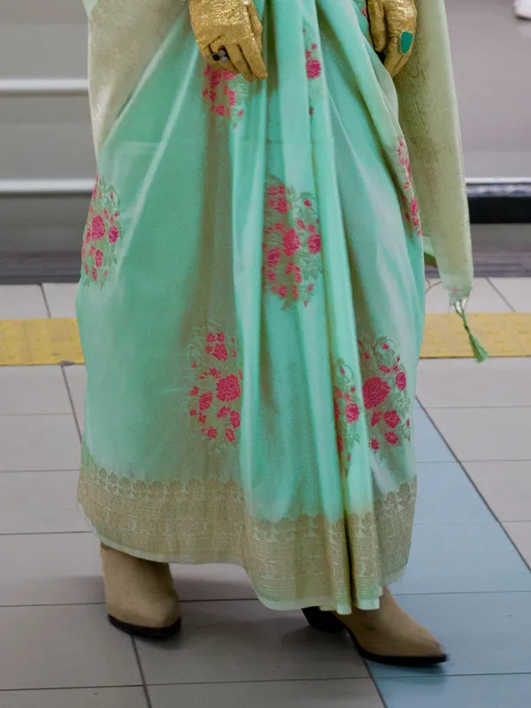 Blue_Premium_Katan_Silk_With_Blouse_Piece_For_Women_&_Girls
