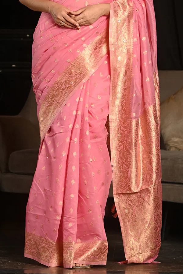 Pink_Premium_Banarasi_Soft_Silk_With_Blouse_Piece_For_Women_&_Girls
