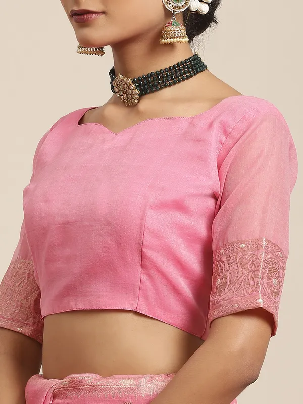 Pink_Premium_Banarasi_Soft_Silk_With_Blouse_Piece_For_Women_&_Girls