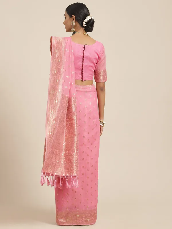 Pink_Premium_Banarasi_Soft_Silk_With_Blouse_Piece_For_Women_&_Girls