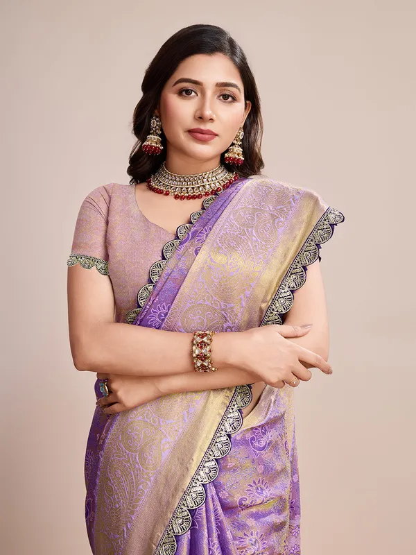 Purple_Premium_Semi_Silk_With_Blouse_Piece_For_Women_&_Girls