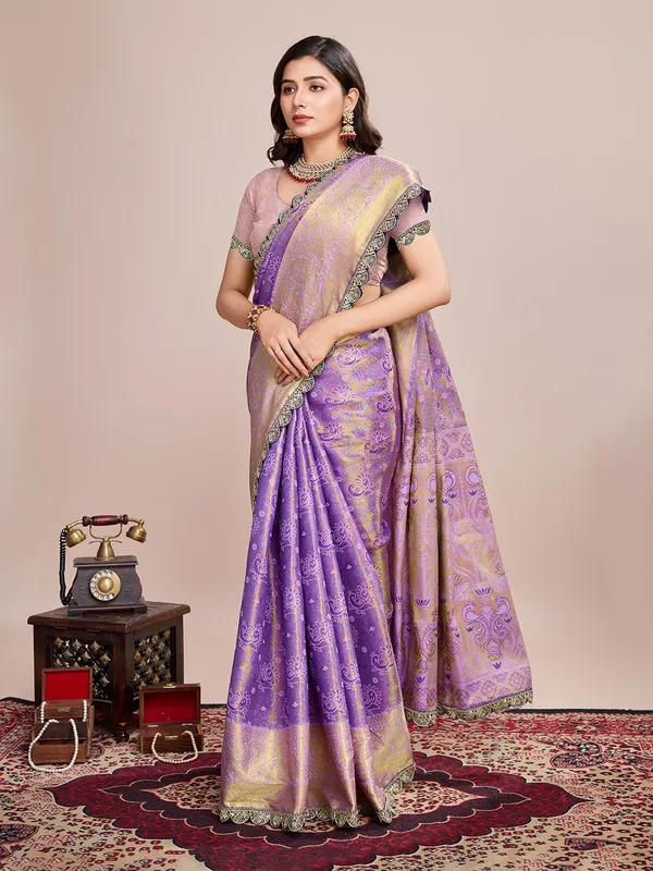 Purple_Premium_Semi_Silk_With_Blouse_Piece_For_Women_&_Girls