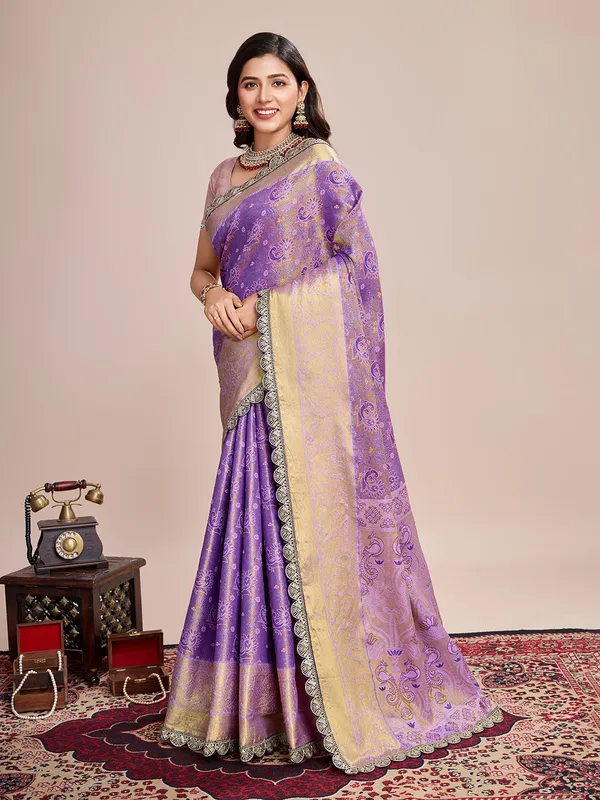 Purple_Premium_Semi_Silk_With_Blouse_Piece_For_Women_&_Girls