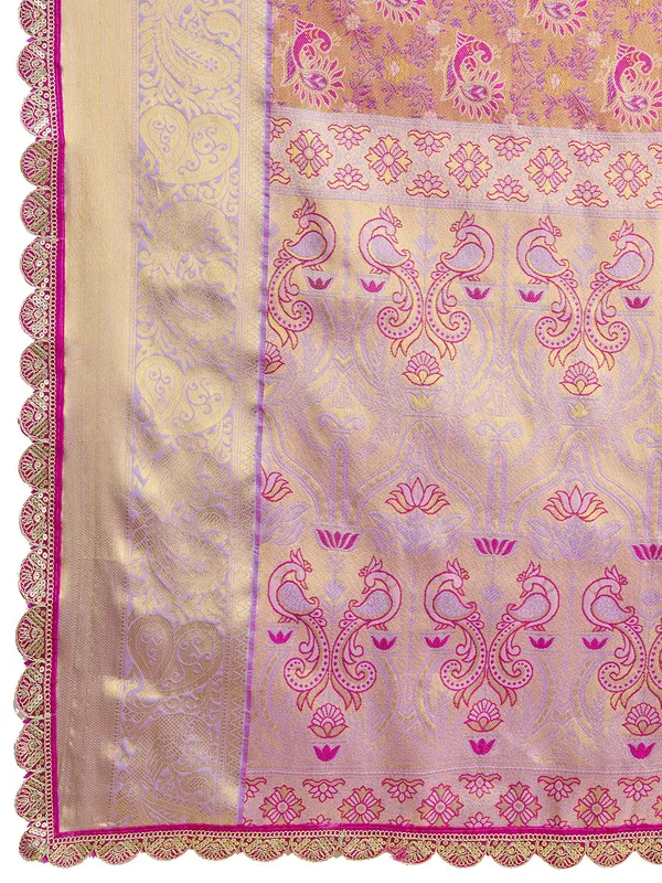 Pink_Premium_Semi_Silk_With_Blouse_Piece_For_Women_&_Girls