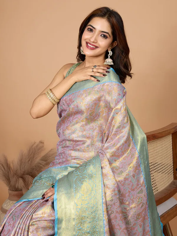 Lavender_Pink_Premium_Semi_Silk_With_Blouse_Piece_For_Women_&_Girls