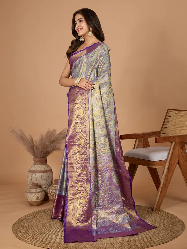 Navy_Blue_Premium_Semi_Silk_With_Blouse_Piece_For_Women_&_Girls