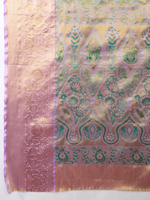 Green_Gold_Premium_Semi_Silk_With_Blouse_Piece_For_Women_&_Girls