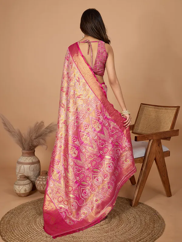 Pink_Red_Premium_Semi_Silk_With_Blouse_Piece_For_Women_&_Girls