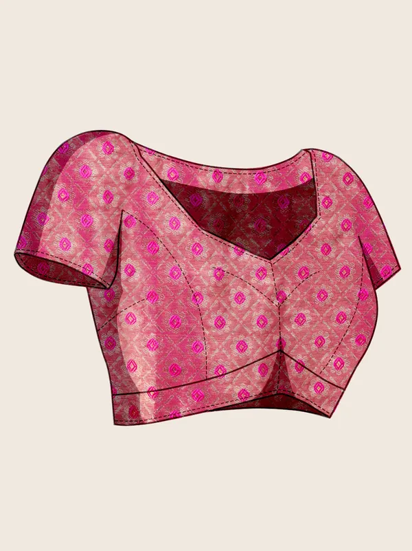 Pink_Red_Premium_Semi_Silk_With_Blouse_Piece_For_Women_&_Girls