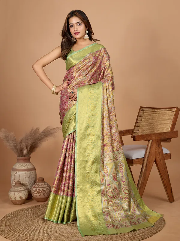 Brown_And_Green_Premium_Semi_Silk_With_Blouse_Piece_For_Women_&_Girls