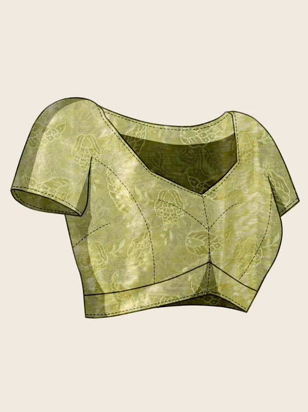 Brown_And_Green_Premium_Semi_Silk_With_Blouse_Piece_For_Women_&_Girls