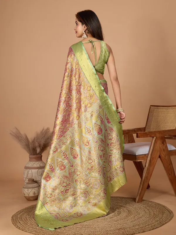 Brown_And_Green_Premium_Semi_Silk_With_Blouse_Piece_For_Women_&_Girls