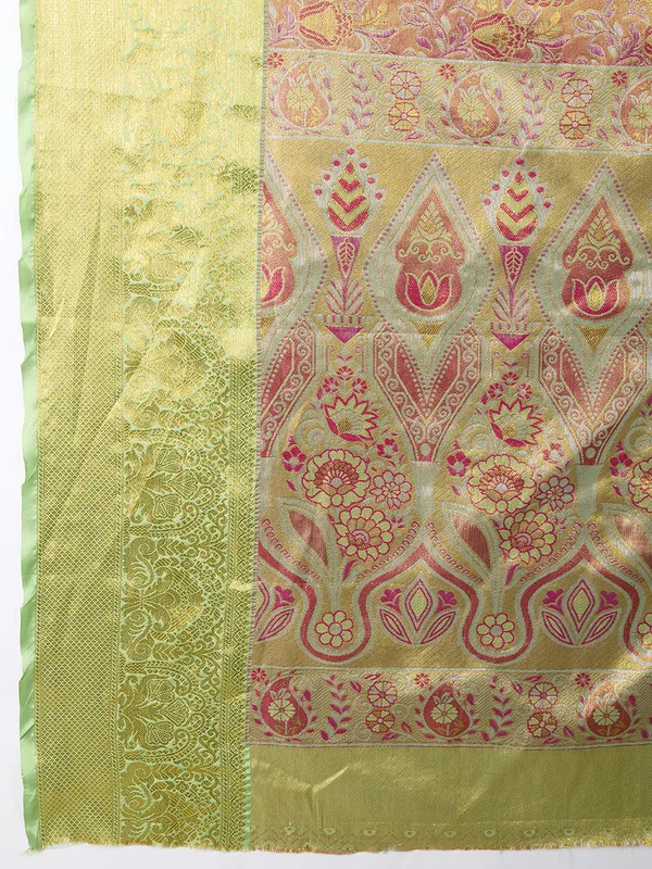 Brown_And_Green_Premium_Semi_Silk_With_Blouse_Piece_For_Women_&_Girls