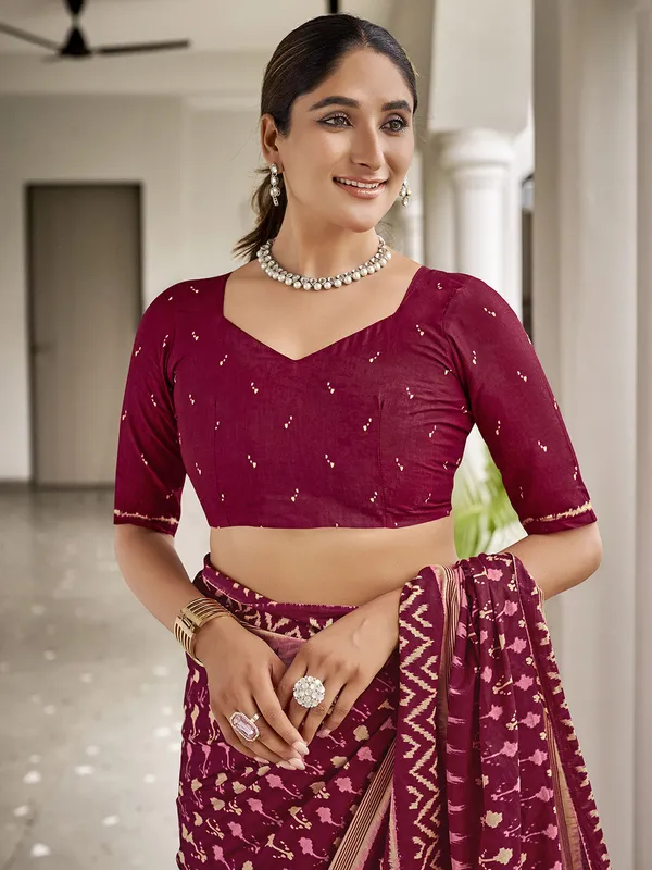 Maroon_Premium_Georgette_Saree_With_Blouse_Piece_For_Women_&_Girls