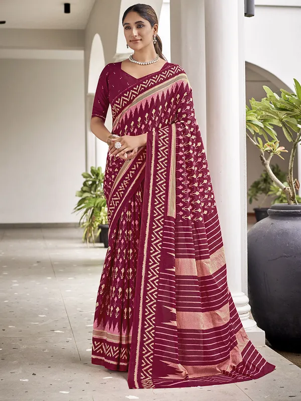 Maroon_Premium_Georgette_Saree_With_Blouse_Piece_For_Women_&_Girls