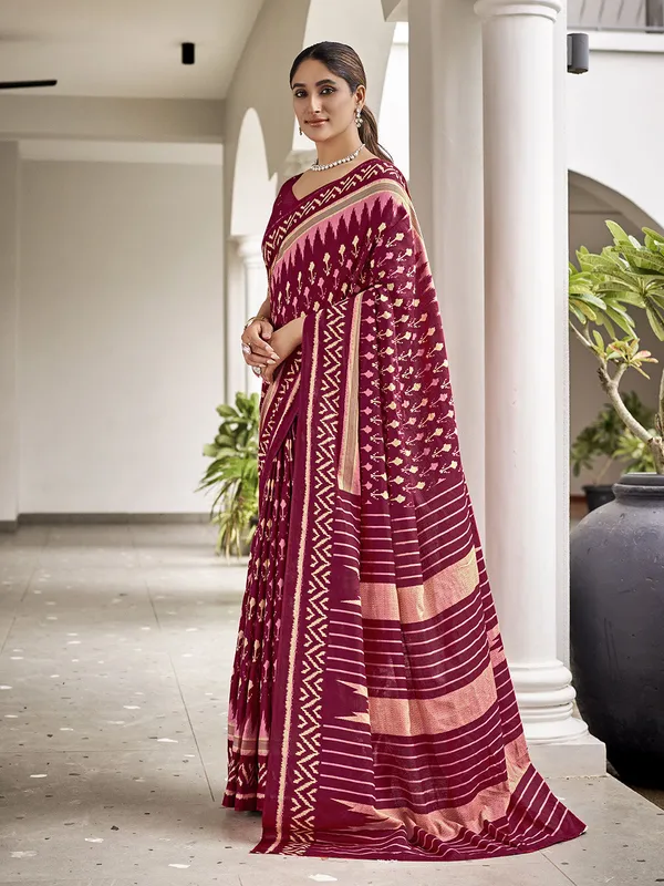 Maroon_Premium_Georgette_Saree_With_Blouse_Piece_For_Women_&_Girls