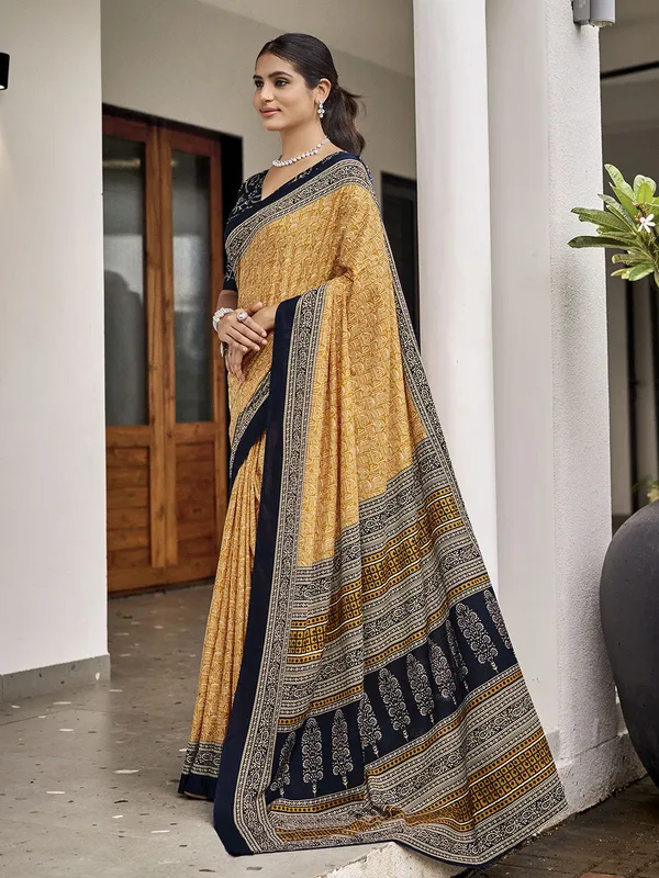 Light_Yellow_Premium_Georgette_Saree_With_Blouse_Piece_For_Women_&_Girls