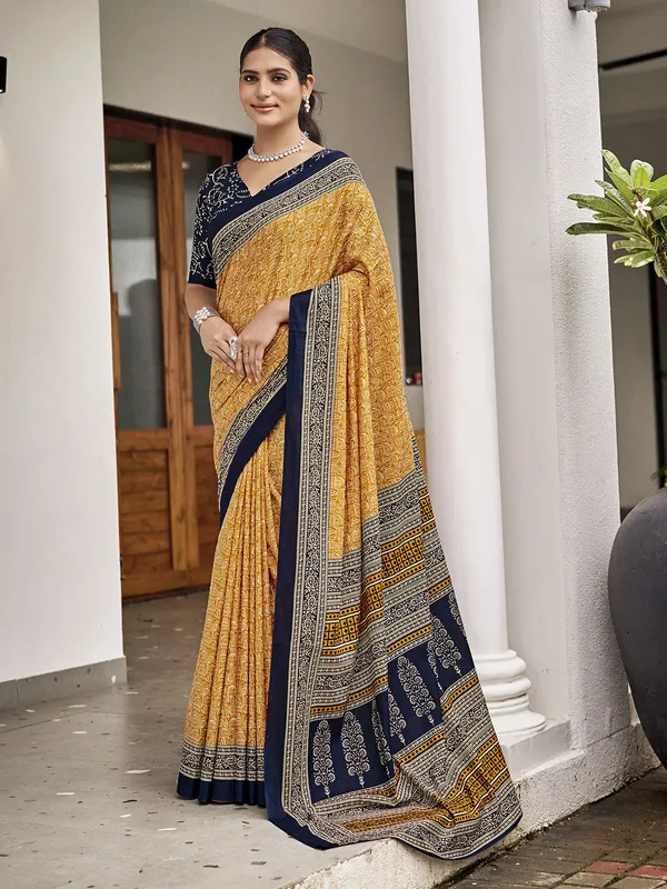 Light_Yellow_Premium_Georgette_Saree_With_Blouse_Piece_For_Women_&_Girls
