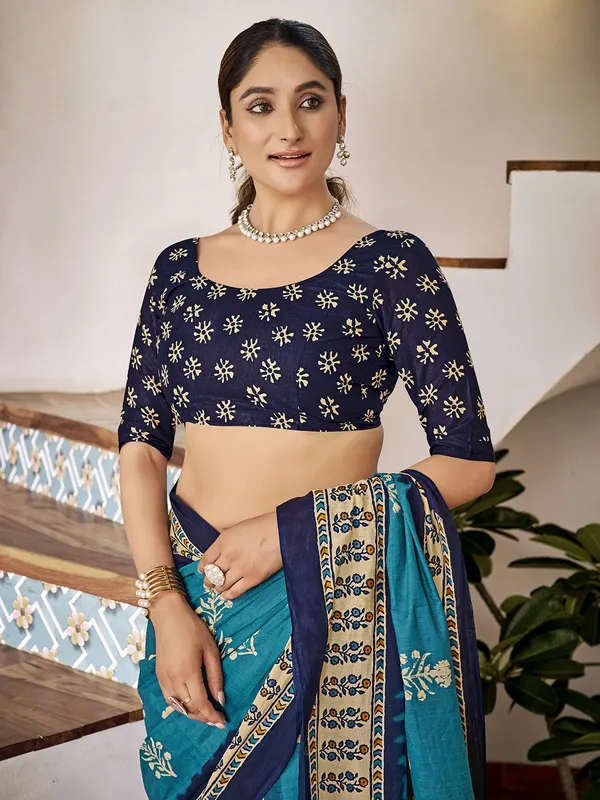 Sky_Blue_Premium_Georgette_Saree_With_Blouse_Piece_For_Women_&_Girls