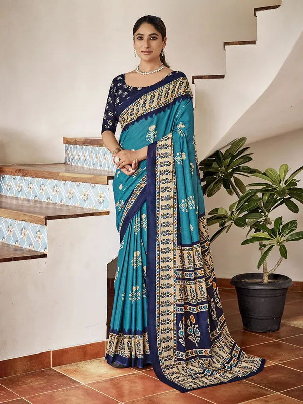 Sky_Blue_Premium_Georgette_Saree_With_Blouse_Piece_For_Women_&_Girls