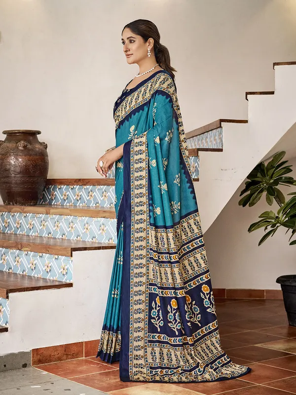 Sky_Blue_Premium_Georgette_Saree_With_Blouse_Piece_For_Women_&_Girls