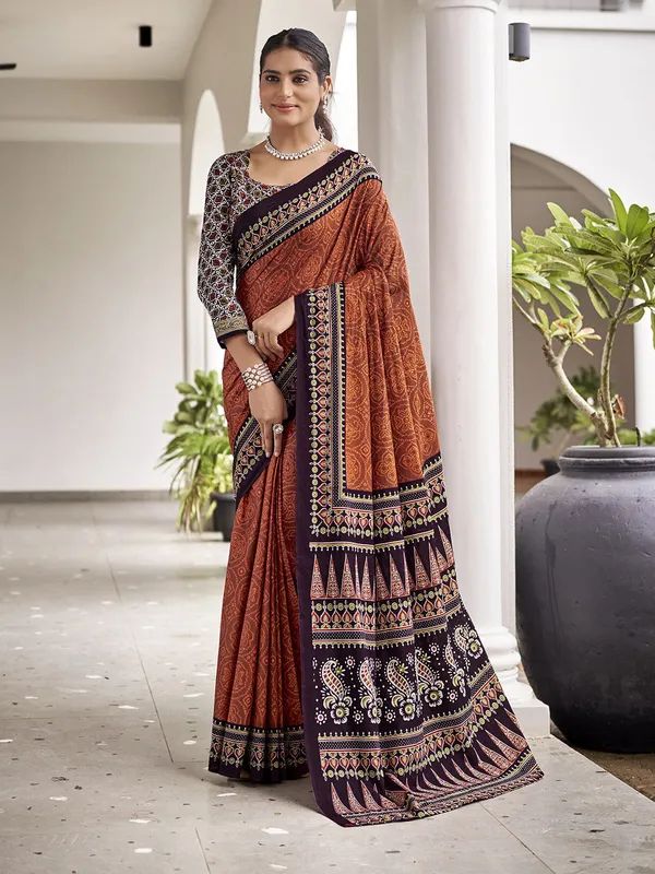 Orange_Premium_Georgette_Saree_With_Blouse_Piece_For_Women_&_Girls