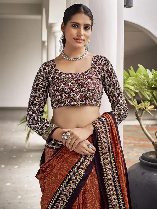 Orange_Premium_Georgette_Saree_With_Blouse_Piece_For_Women_&_Girls