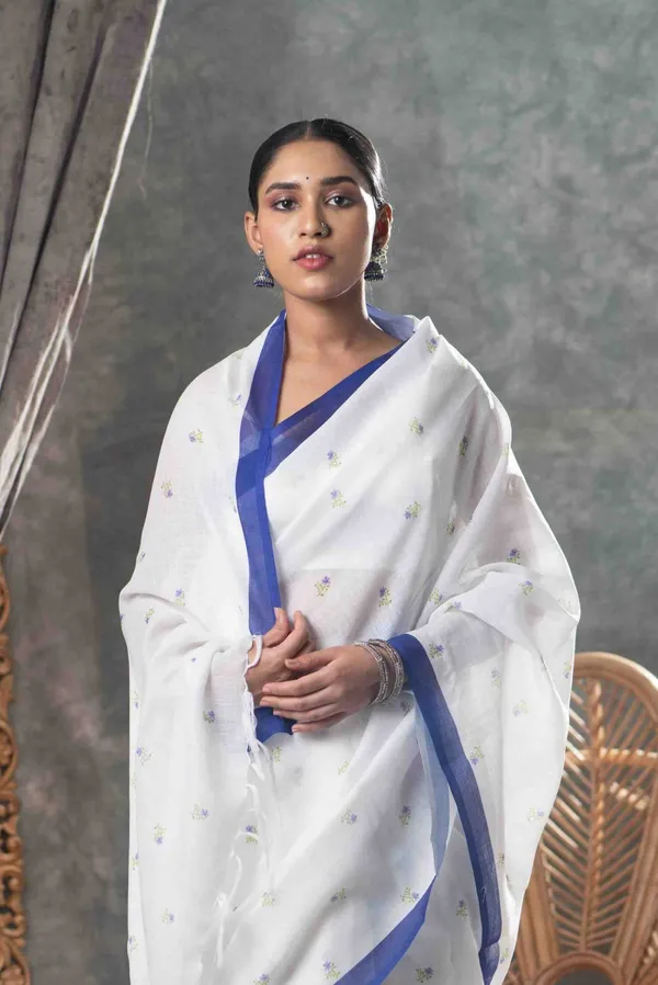 White_Premium_Cotton_Saree_With_Blouse_Piece_For_Women_&_Girls