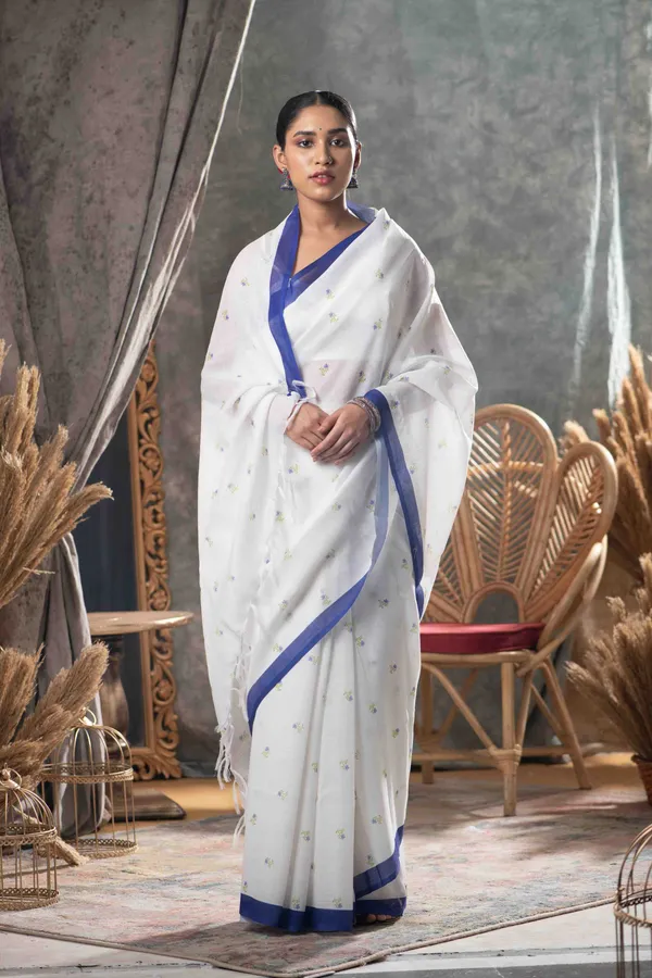 White_Premium_Cotton_Saree_With_Blouse_Piece_For_Women_&_Girls